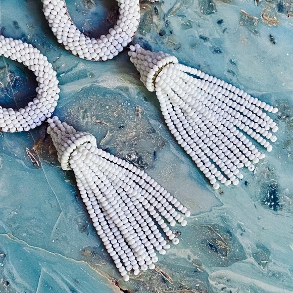 NWT Anthropologie Deepa Beaded White Hoop Chandeliers - Picture 6 of 15